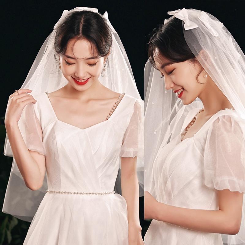 Wedding Bridal Veil Simple Cut Edge Short Sheer Veils 2 Tiers 24-32 Inch Long