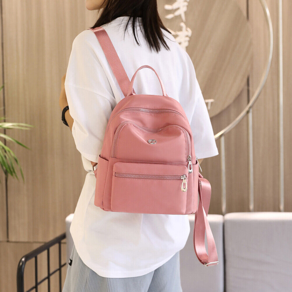 Waterproof Nylon School Shoulder Bag Women Casual Travel Backpack (Pink)