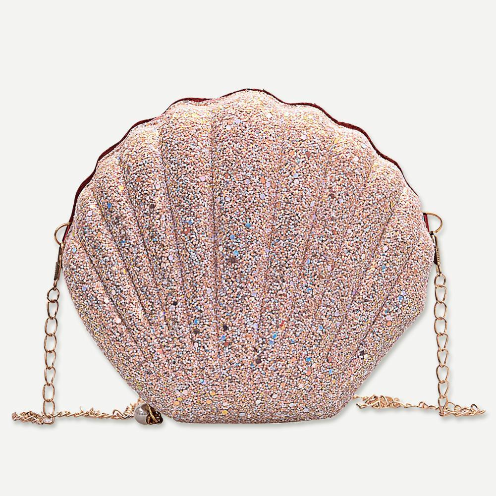 Cute Sequin Shoulder Handbags Women Small Chain Shell Crossbody Bags (Pink)