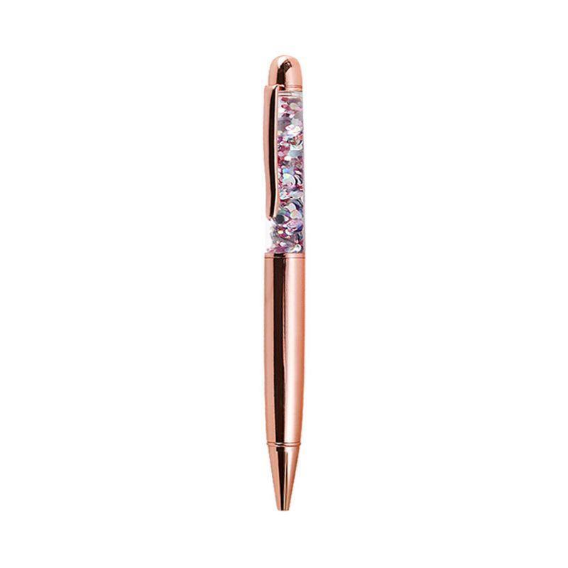 Luxury 1.0mm Metal Bling Sequin Ballpoint Pen Signature Writing Pens Black Ink