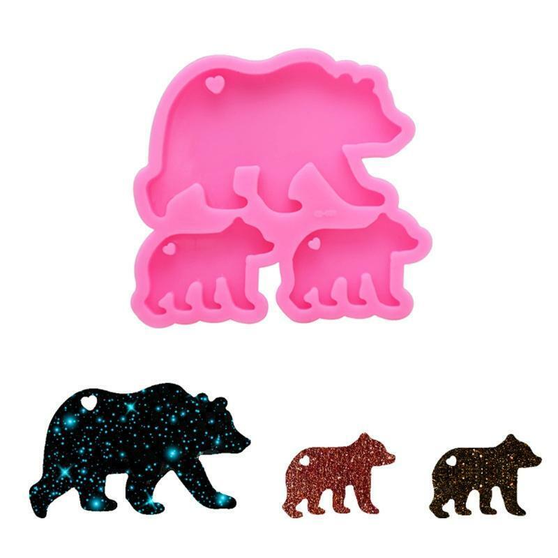 Walking Polar Bear Baby Mom Set Keychain Silicone Mold Bear Family Pendant Molds