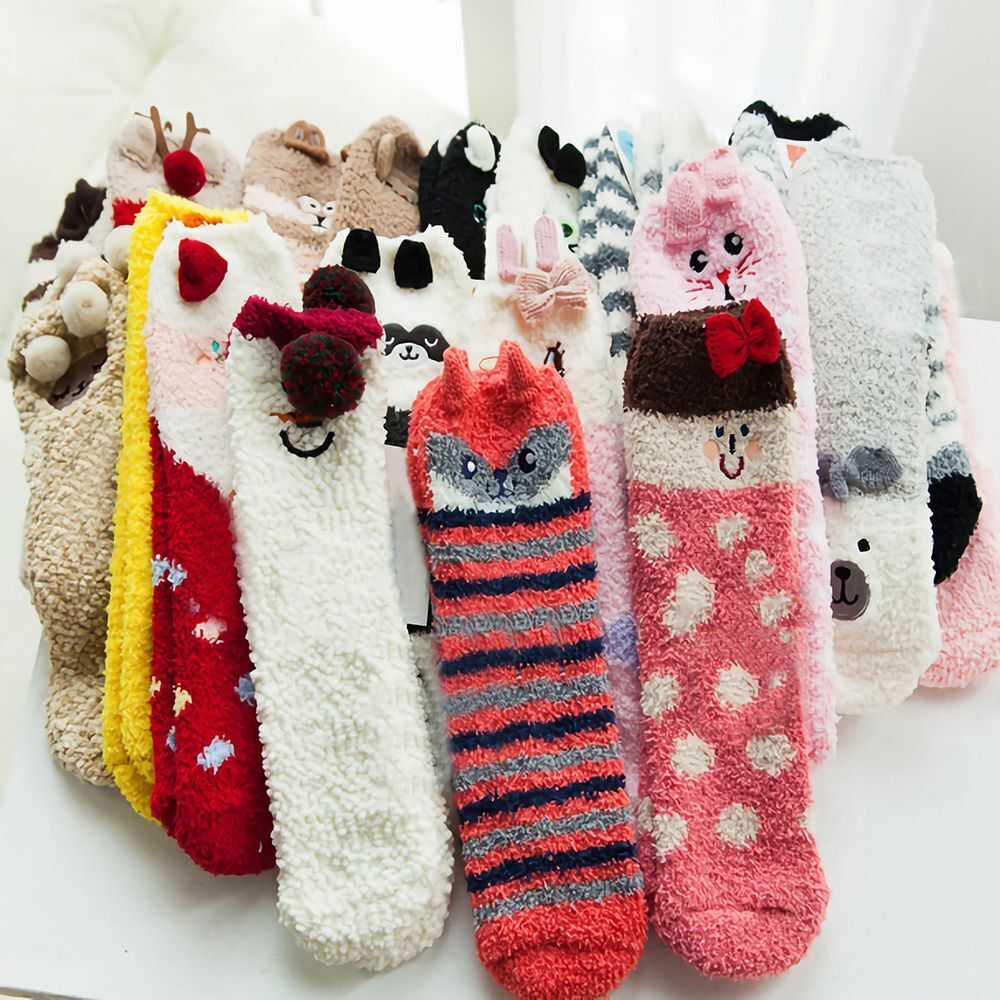Animal Design Coral Feece Sock Christmas Socks Floor Stocking Gift Sox with Box