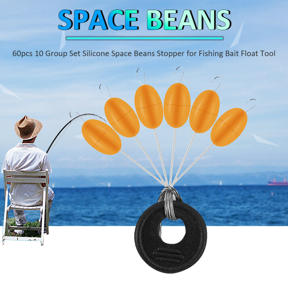 60pcs 10 Group Set Silicone Space Beans Stopper Fishing Bait Float (Orange)