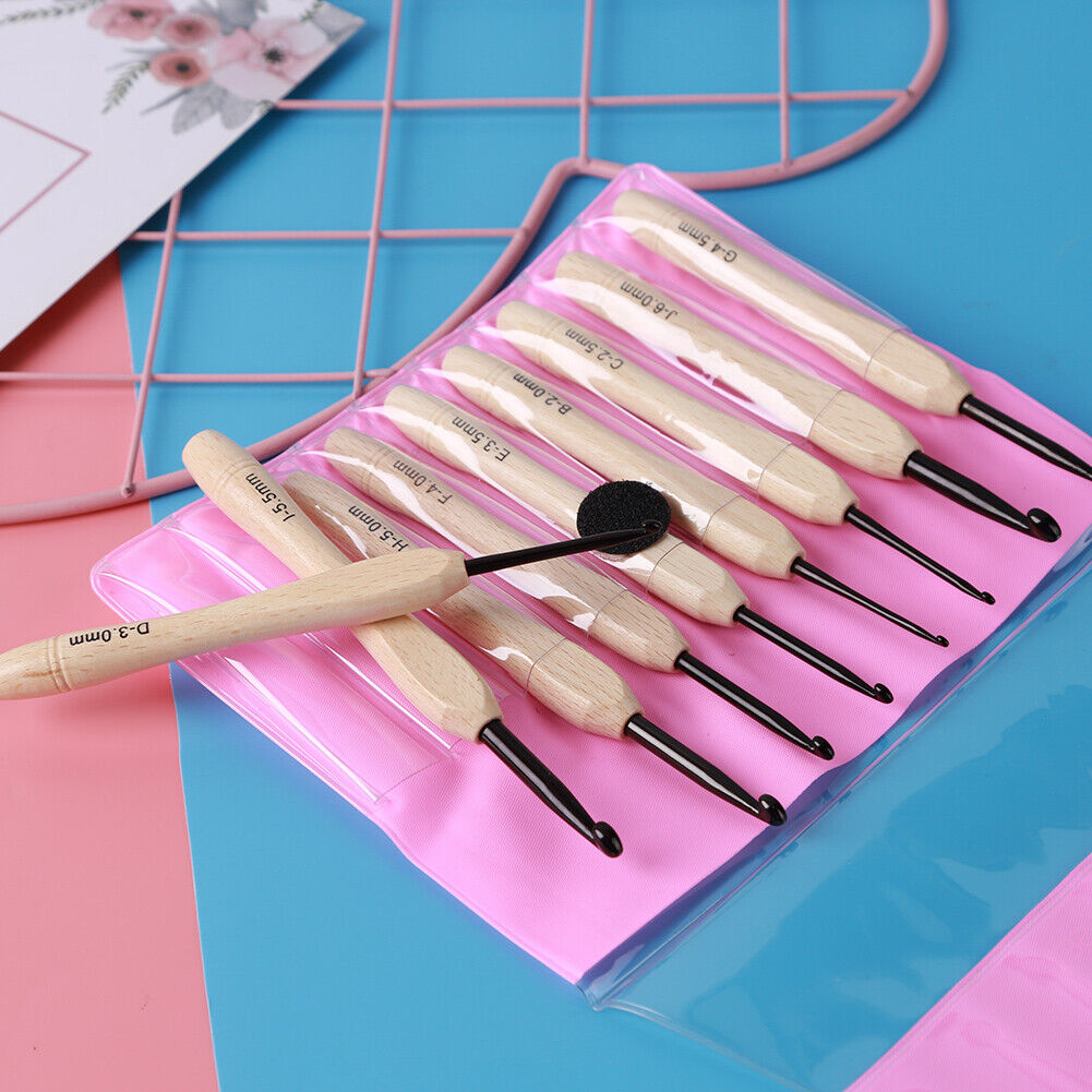 9pcs Wooden Crochet Hooks Knitting Needles Set 2-6mm Crochet Sewing Craft