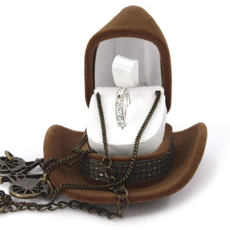 Creative Cowboy Hat Shape Rings Box Jewellery Display Storage Case