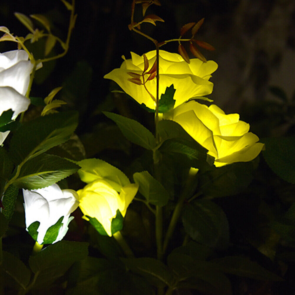 IP65 Waterproof Solar Powered 3 LED Rose Light Garden Ground Lamp (Yellow)