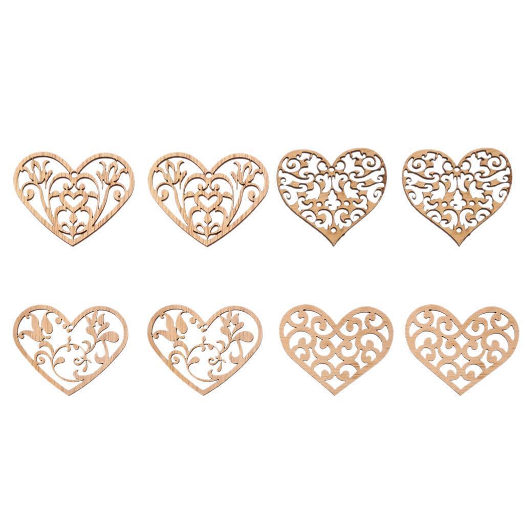 8 Pieces Unfinished Wood Hollow Heart Shape Wooden Plaque Embellishments