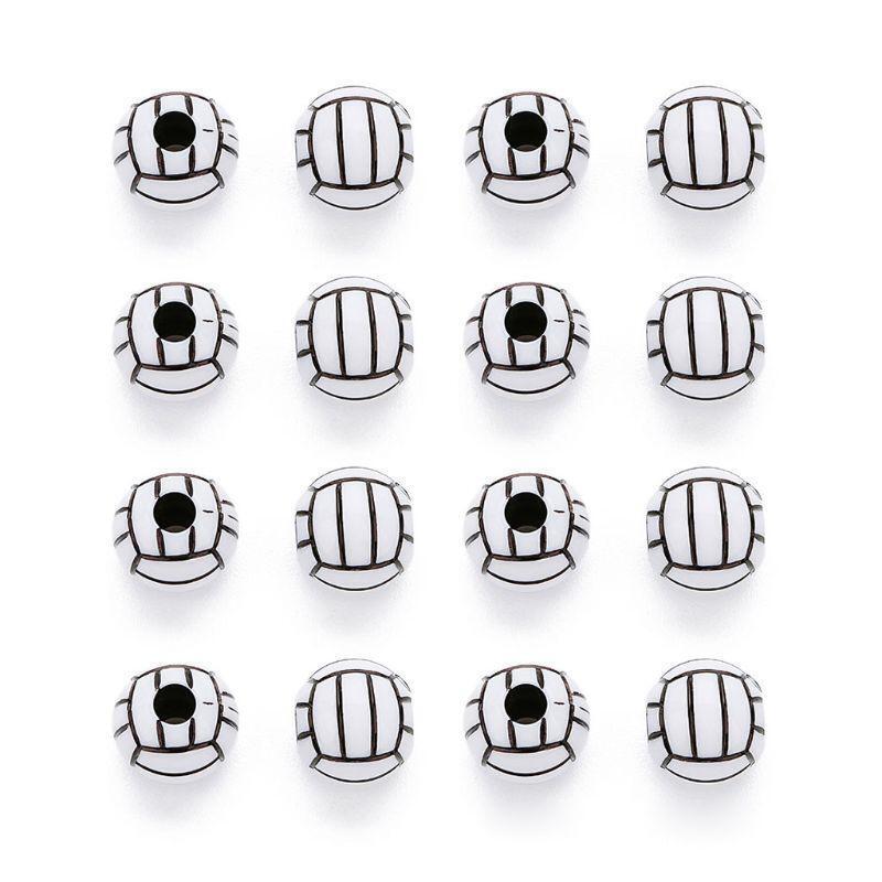 100 Pcs/Set White 12mm Volleyball Round Bead Sport Spacer Beads for DIY Bracelet