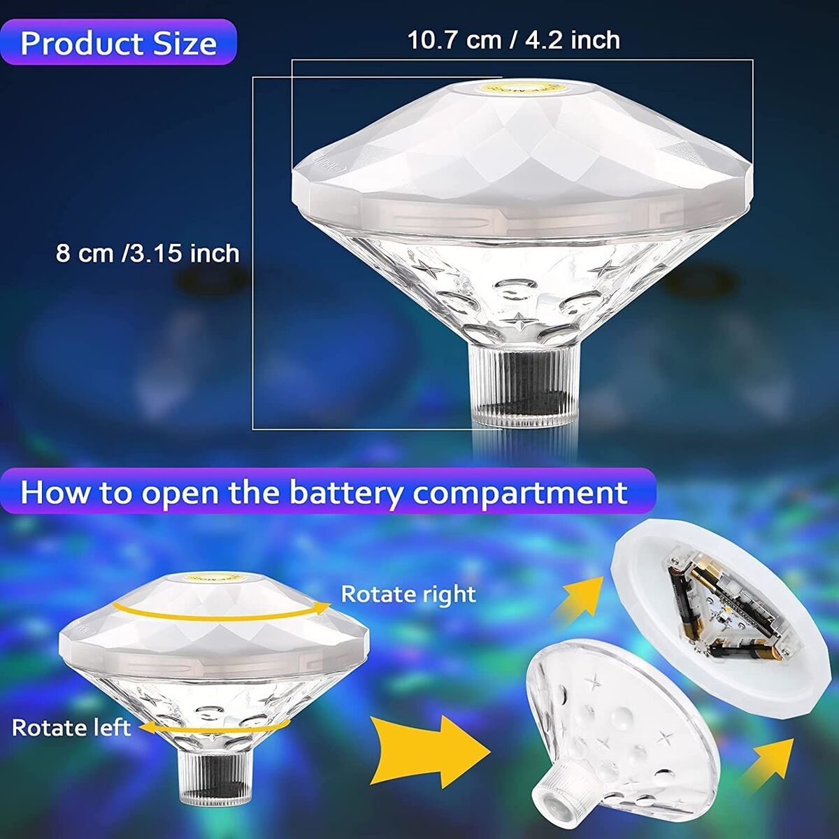 Floating Pool Lights LED Color Changing Diamond Shape Swimming Pool Lights