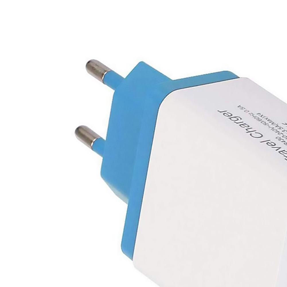4 USB Wall Charger Phone Fast Charging Charger EU Plug Adapter (Lake Blue)
