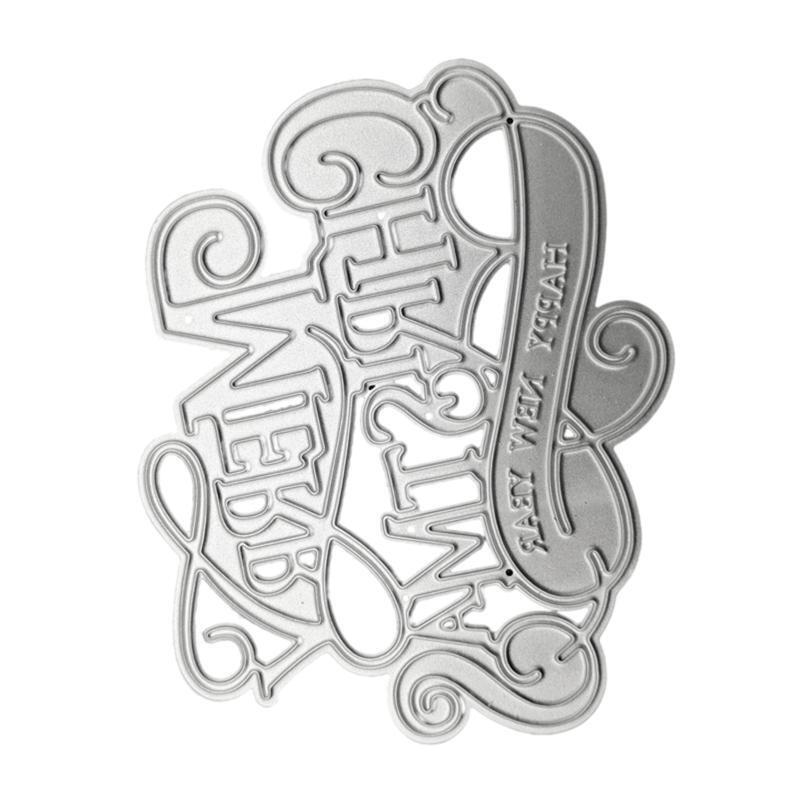Merry Christmas Happy New Year Cutting Dies Stencil DIY Scrapbooking Album Card