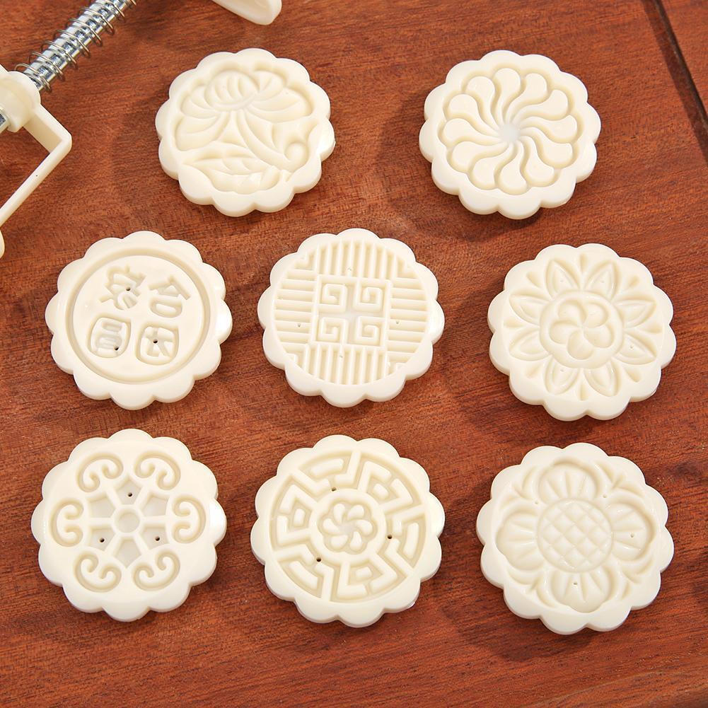 Flower Printed Mooncake Mold Hand Pressed Cake Decor Mid-autumn Baking Tool