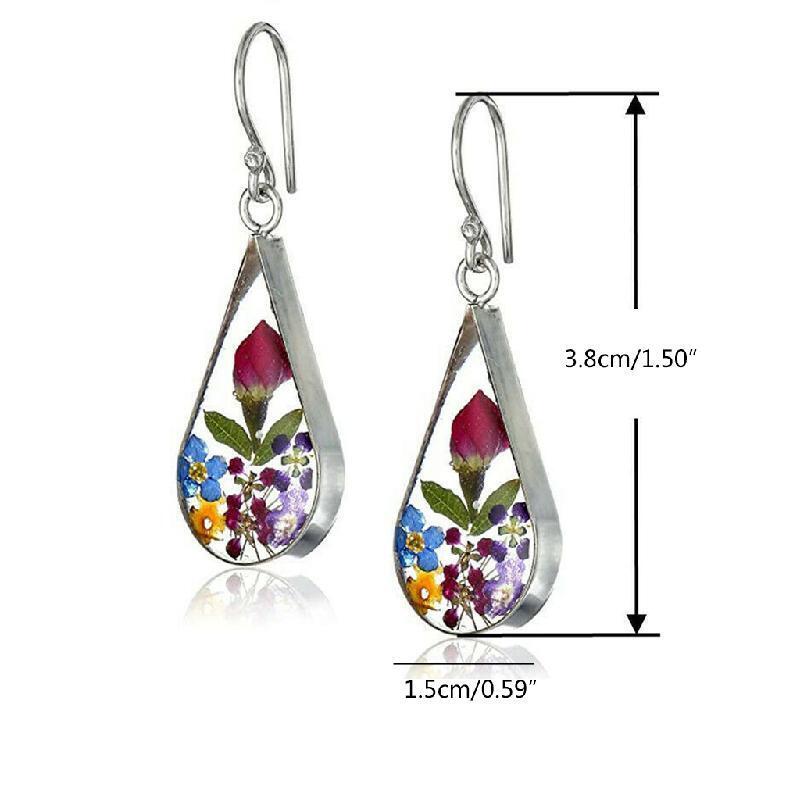 Women Red Pressed Rose Flower Drop Earrings Natural Rose Flower Teardrop Earring