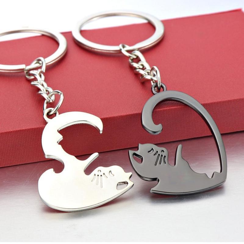 Couple Keychain Cute Black White Matching Puzzle Cat Animal Pendant Keyring Gift