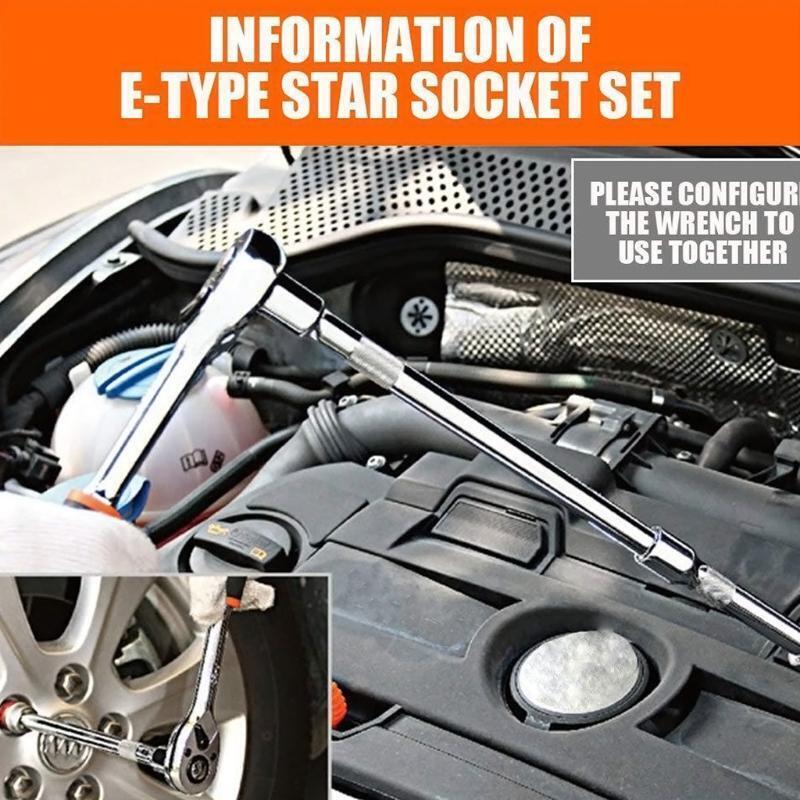 E4 - E20 On Rail 1/4" 3/8" E-Type Sockets External Star Torque Socket Set 11 Pcs