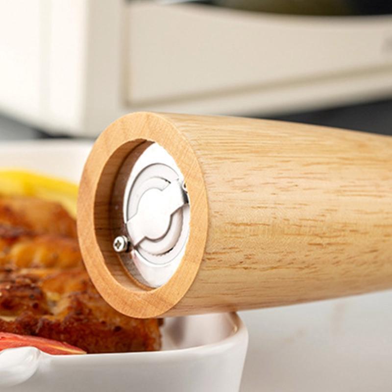 Set of 3 Salt and Pepper Shakers with Adjustable Ceramic Rotor Manual Wooden Gri