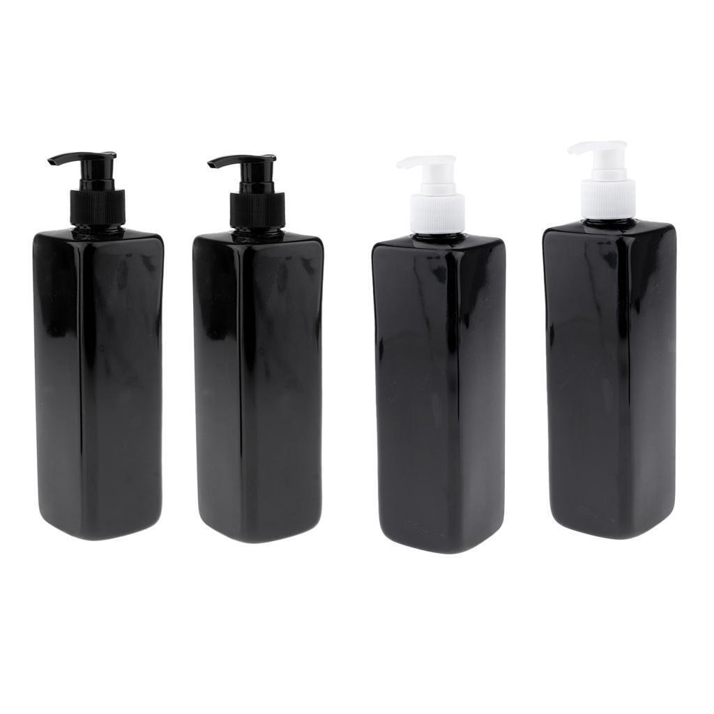 4Pcs Empty Plastic Shampoo Lotion Bottles with White/Black Pumps 500ML Large