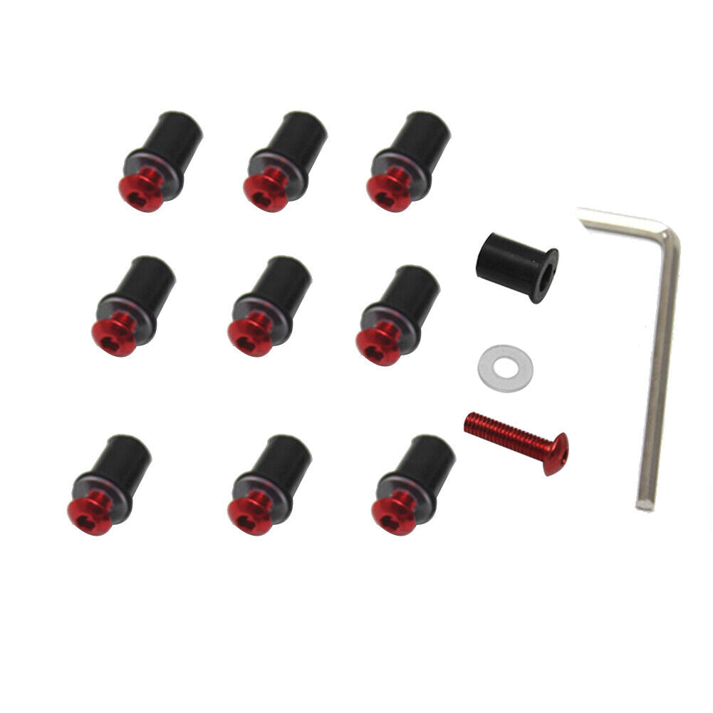 10pcs 5mm/0.20in Motorcycle Windscreen Windshield Bolt Screw Kit (Red)
