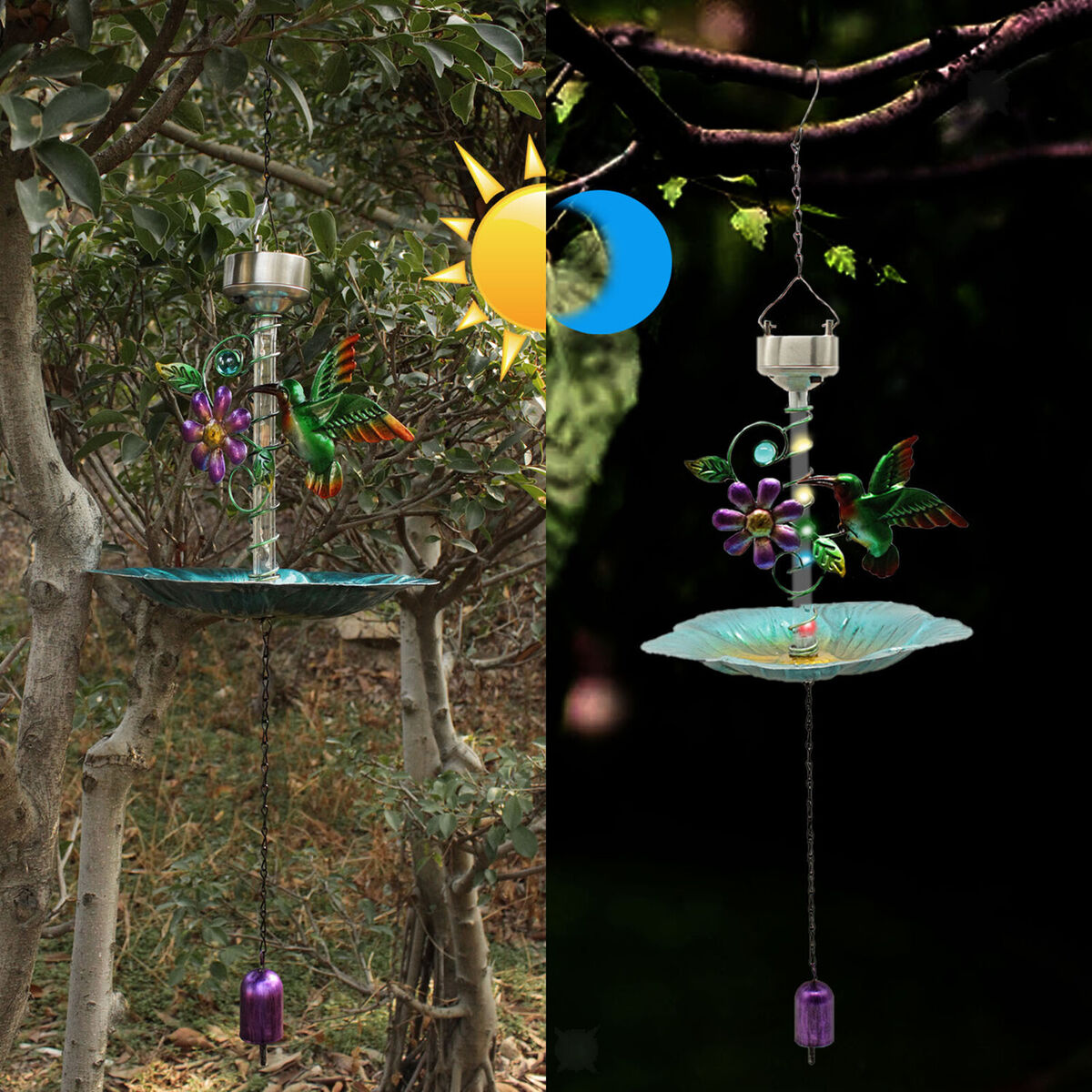 Solar Bird Feeder  Hanging Outdoor Patio Decoration Ornament Yard Lawn