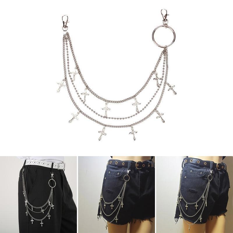 Fashion Harajuku Women Punk Chain Belt Multi-Layer Cross Pendant Chain for Jeans