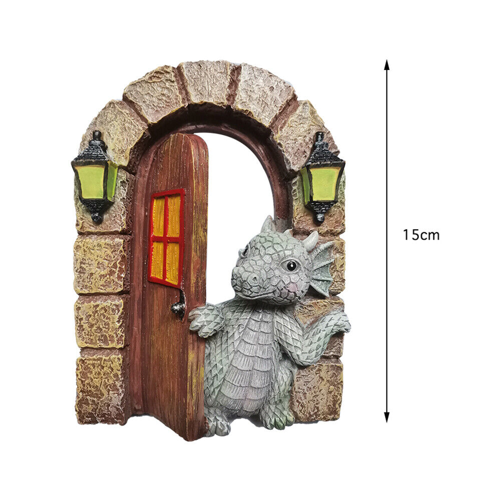 Dinosaur Climbing Windows Sculpture Garden Dragon Opening Door Statue (B)