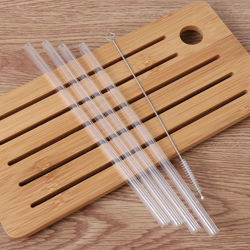 Drinking Transparent Wedding Glass Straws Straight Tube Clean Brush Reusable