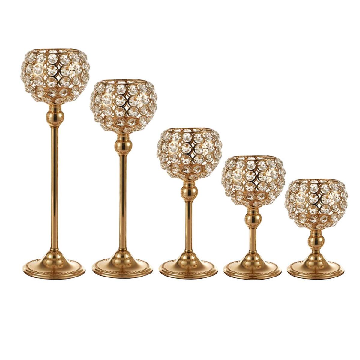 Set of 5 Romantic Crystal Candle Holder Tealight Candlestick Dinner Decor