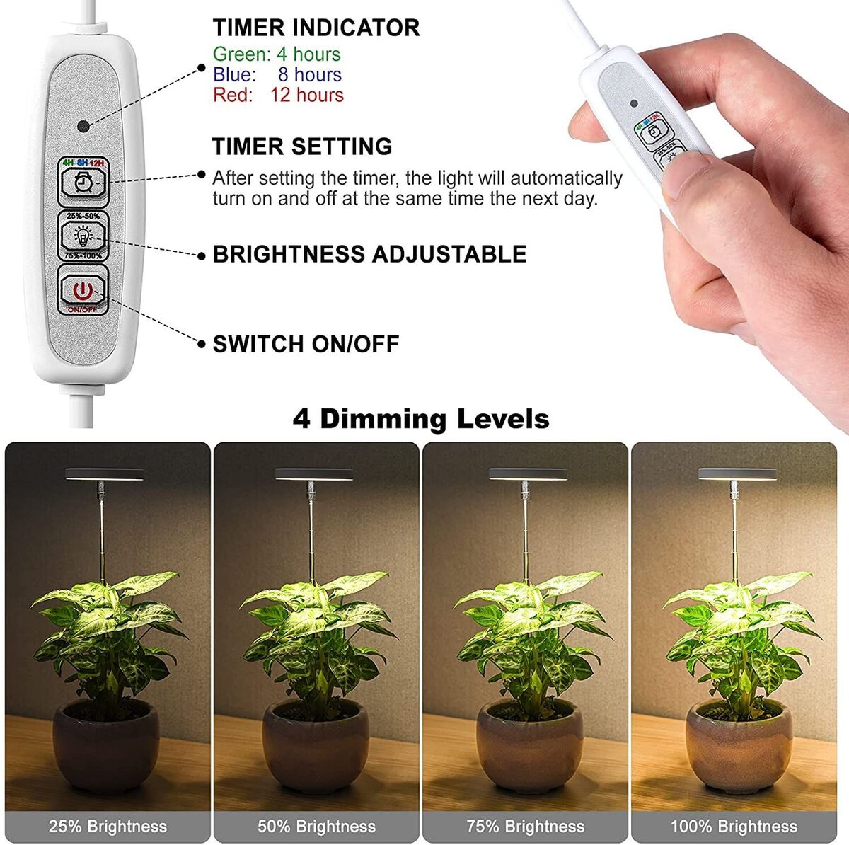 Adjustable Auto On/Off Indoor Plants Grow Light Growing Lamp LED Plant Light