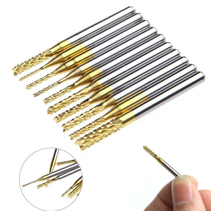 10Pcs 1/8'' 0.8-3.175mm PCB Drill Bit Engraving Cutter Rotary CNC End Mill Set