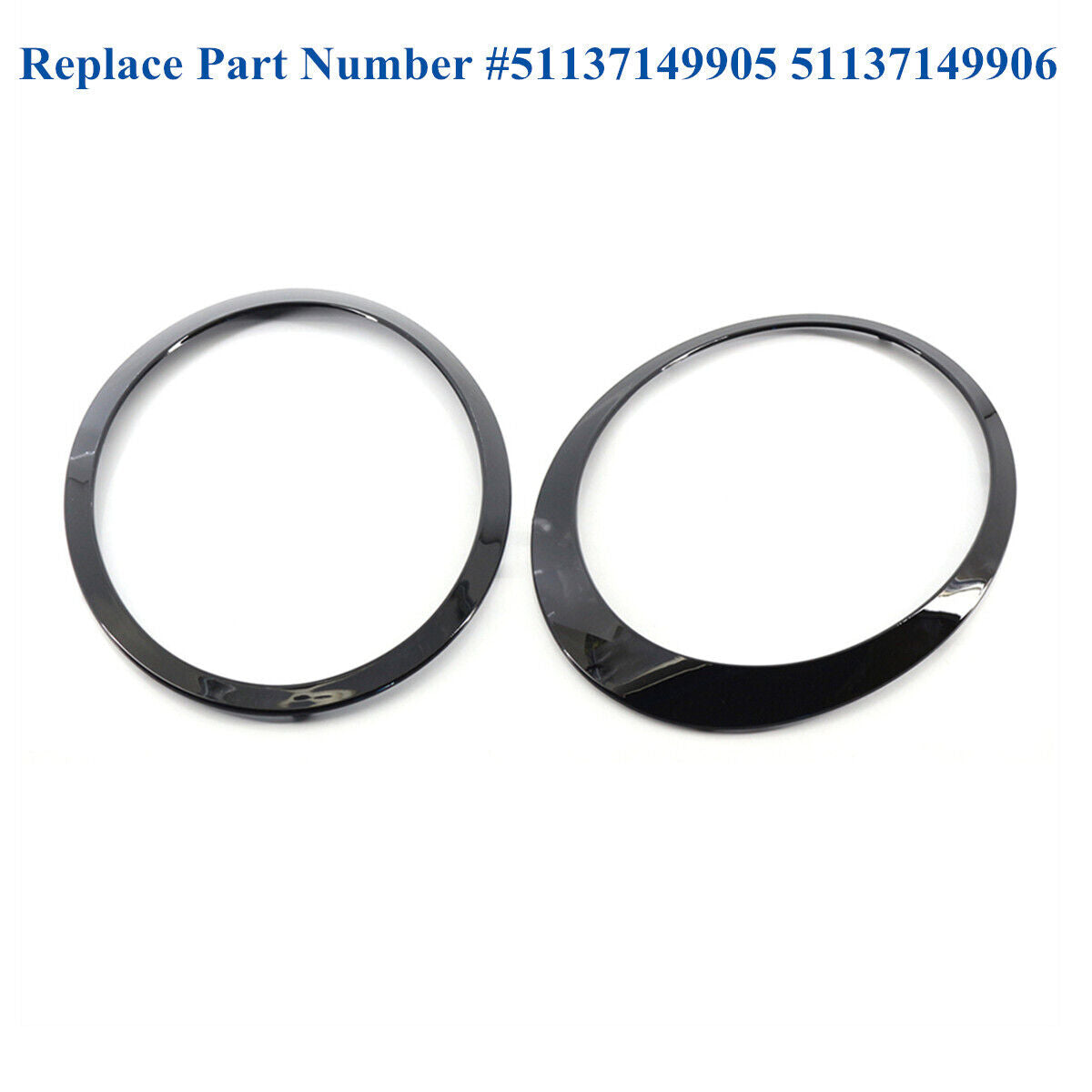 2 x Glossy Black ABS Headlight Trim Rings Fit For Mini Cooper R55 R56 2007-2015