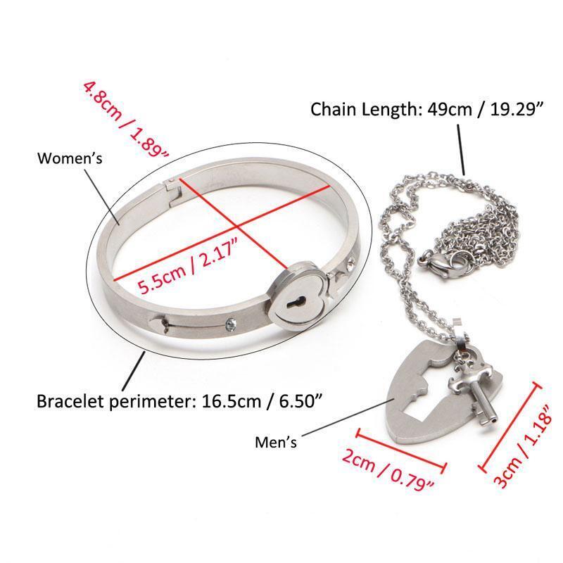 Couple Titanium Steel Lock Bangle Bracelet & Key Pendant Necklace Love Sets Gift