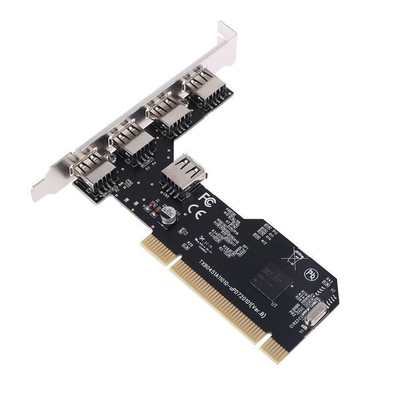 5 Port USB2.0 PCI Hub Controller Expansion Card 480Mbps Desktop Converter Driver