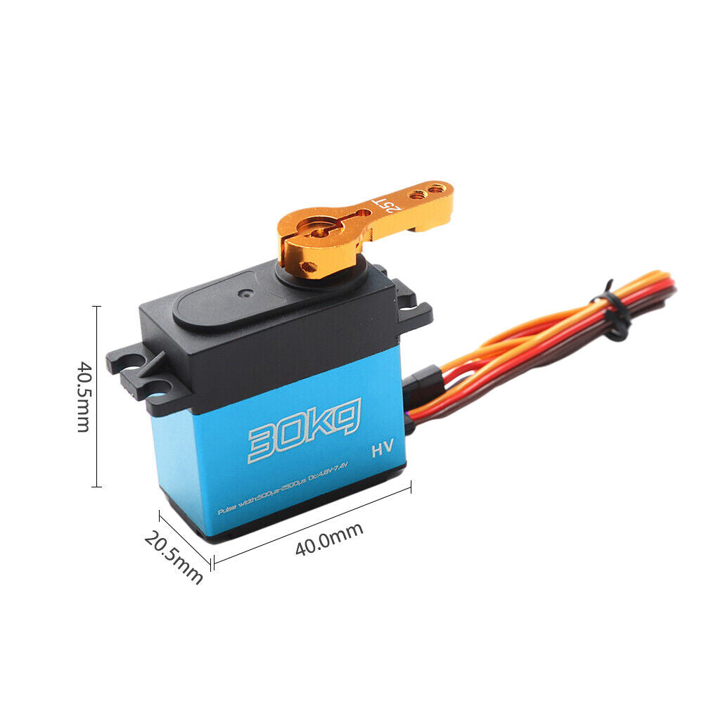 30kg Digital Servo Stainless Steel Gear Servo 1/8 1/10 1/12 Metal Arm (Blue