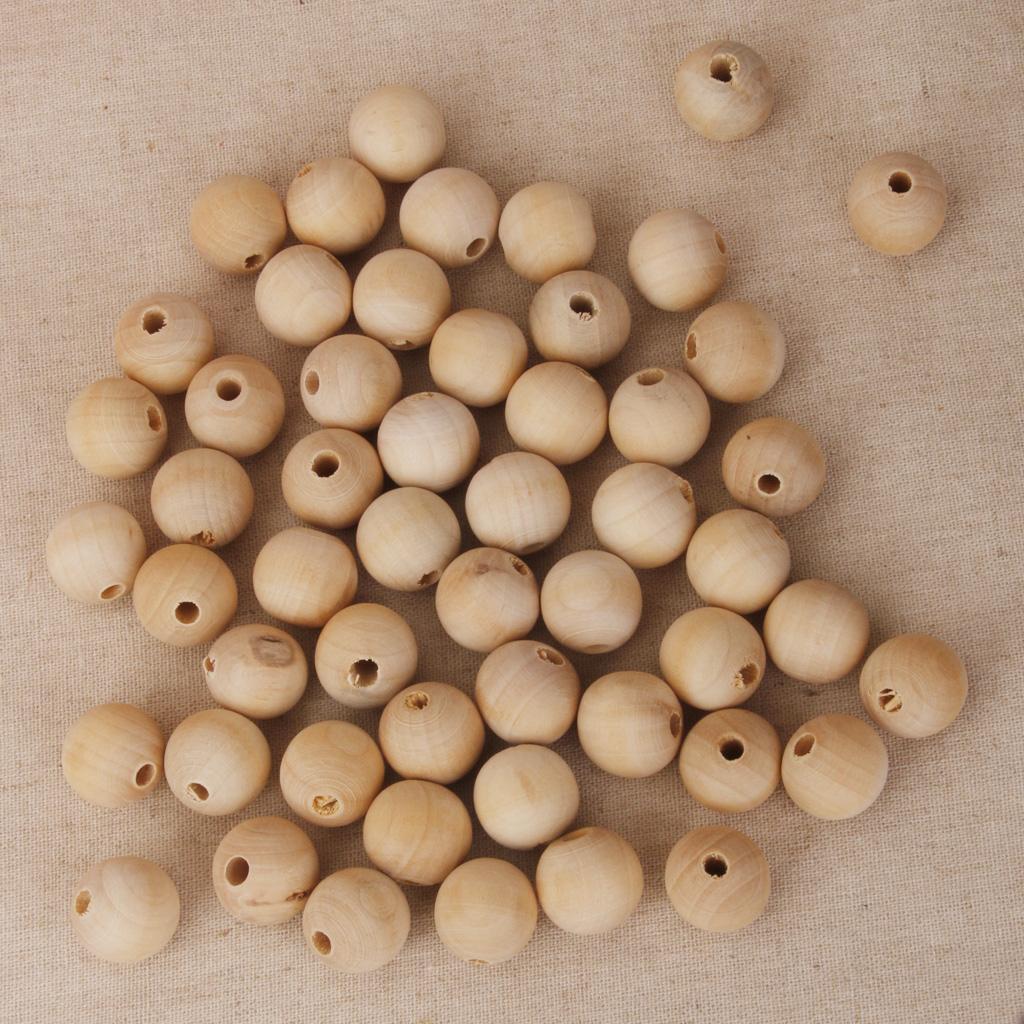 50pcs 12mm Round Unpainted Wood Beads Loose Spacer Ball Handmade Crafts DIY
