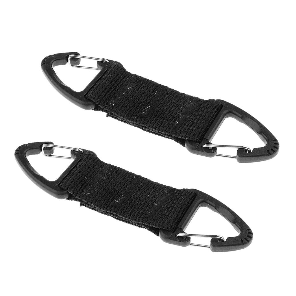2 Pieces Outdoor  Webbing Backpack Dual Ended Triangular Hook Black