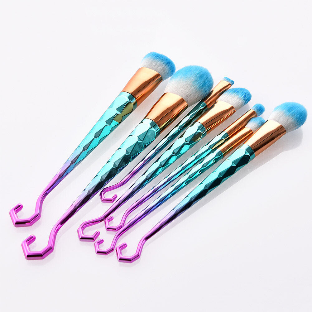7pcs Mermaid Diamond Makeup Brushes Set Kit Foundation Cosmetic Tool(Green)