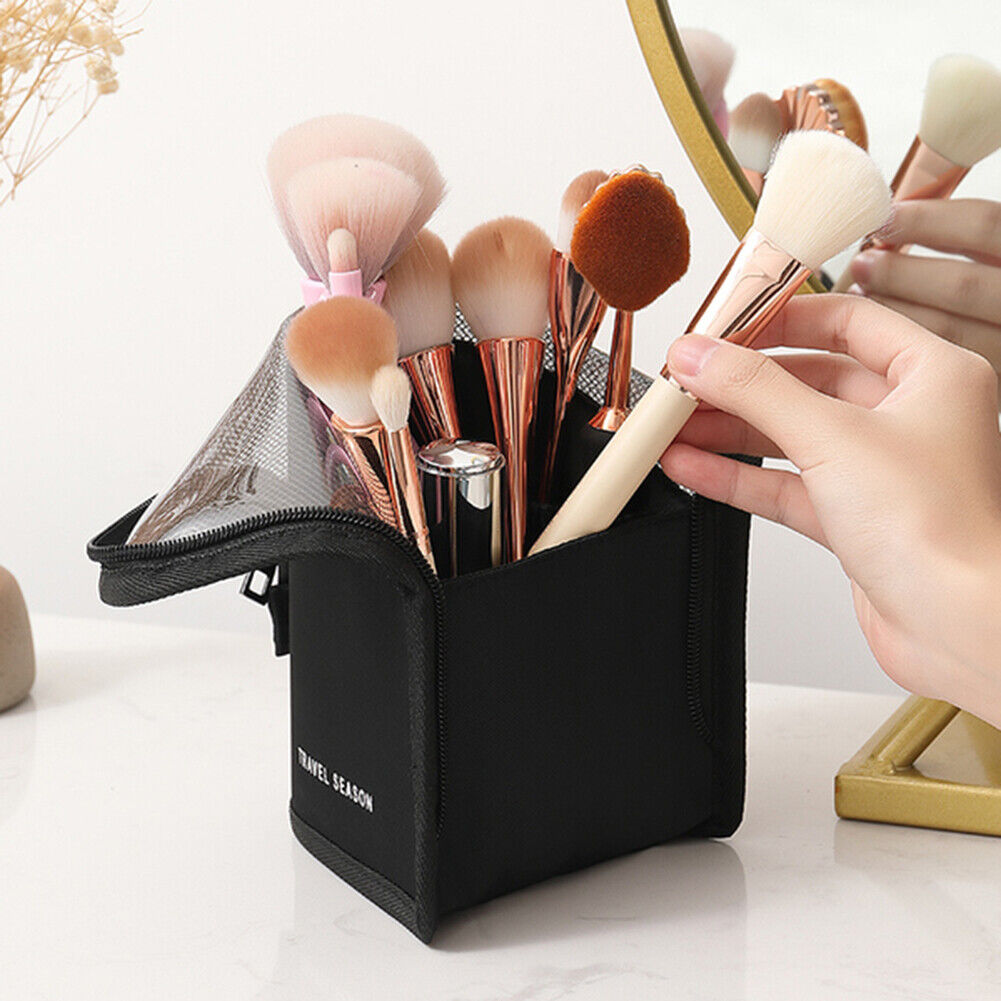 Zipper Waterproof Cosmetics Storage Bag Makeup Brush Holder Pouch (Black)