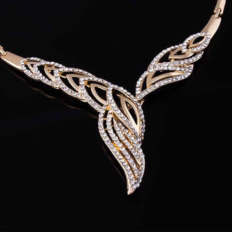 Women Jewelry Set Rhinestone Decor Necklace Ring Bracelet Earrings Party Dress