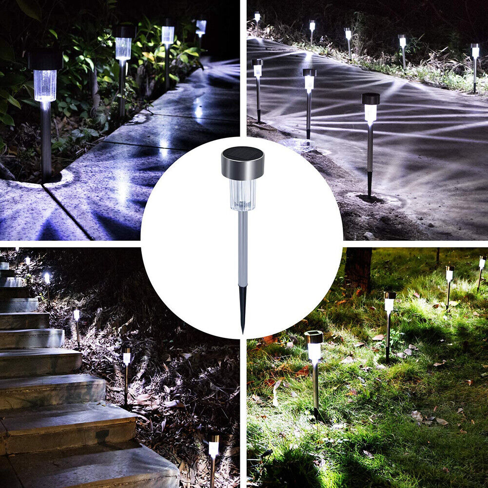 10pcs LED Solar Light Mini Steel Tube Lawn Stake Lamp Garden Decor (White)