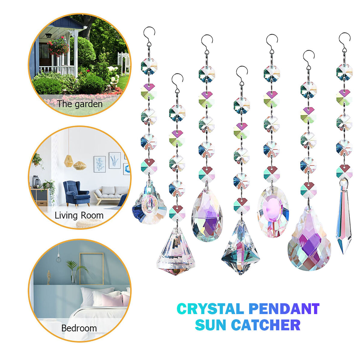 Crystal Ornaments - Rainbow Maker 7 Pack Prisms Glass Bead Window Pendant