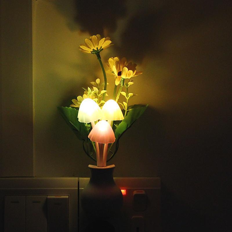 Sensor Night Light Sunflower Flower LED Lamp US Plug 220V Romantic Home Decor