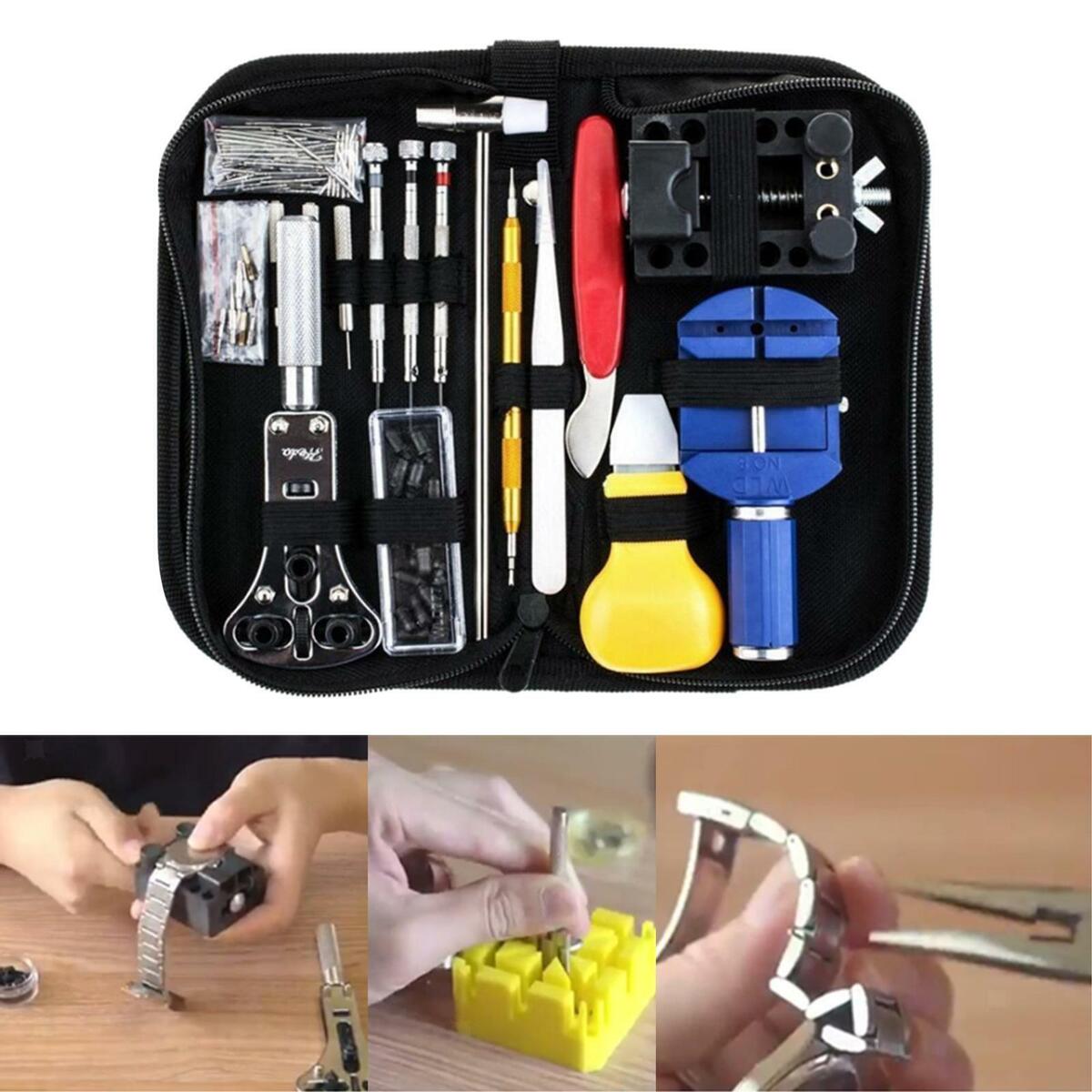 147Pcs Watch Repair Tool Kit with Carrying Bag Hammer Repairing Tools Set