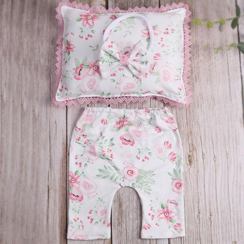 Newborn Photography Props Outfits 1Set Baby Girls Printed Bowknot Headband Kit