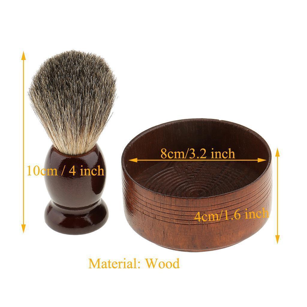 Wooden Men's Shaving Brush with Shave Mug Bowl Barber Beard Soap Cup Set