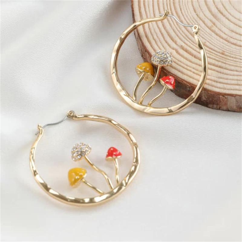 Mushroom Earrings Unique Cute Metal Earrings Colorful Trendy Mushroom Earrings
