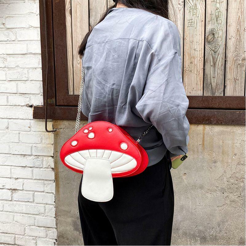 Women Mushroom Shape PU Leather Shoulder Crossbody Bag Tote Chain Satchel Purse
