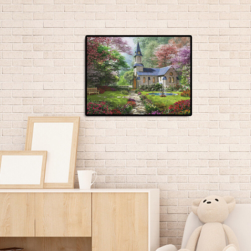 5D Full Round Diamond Painting Castle House Cross Stitch Mosaic Needlework