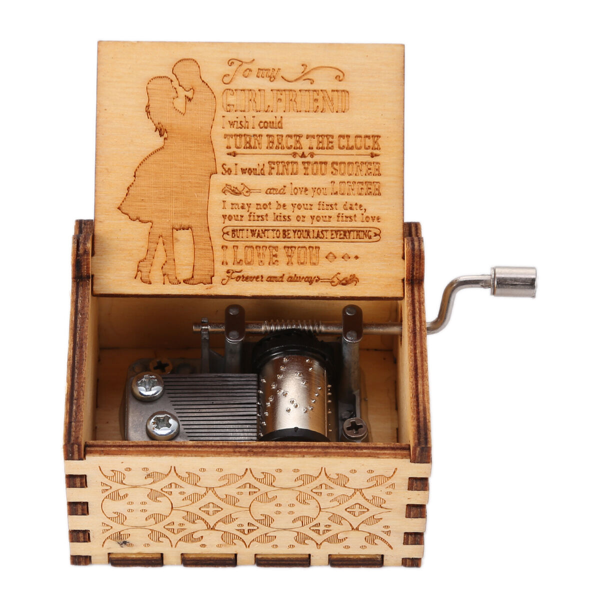 Wooden Music Box, Hand Crank Engraved Musical Box, Valentine Gifts (6)