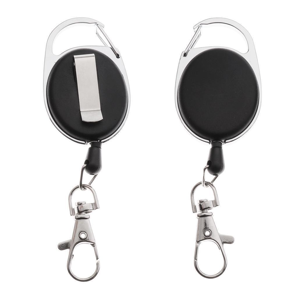 2pcs Black Retractable Keychain Badge Reels 60cm Pull Wire with Belt Clip