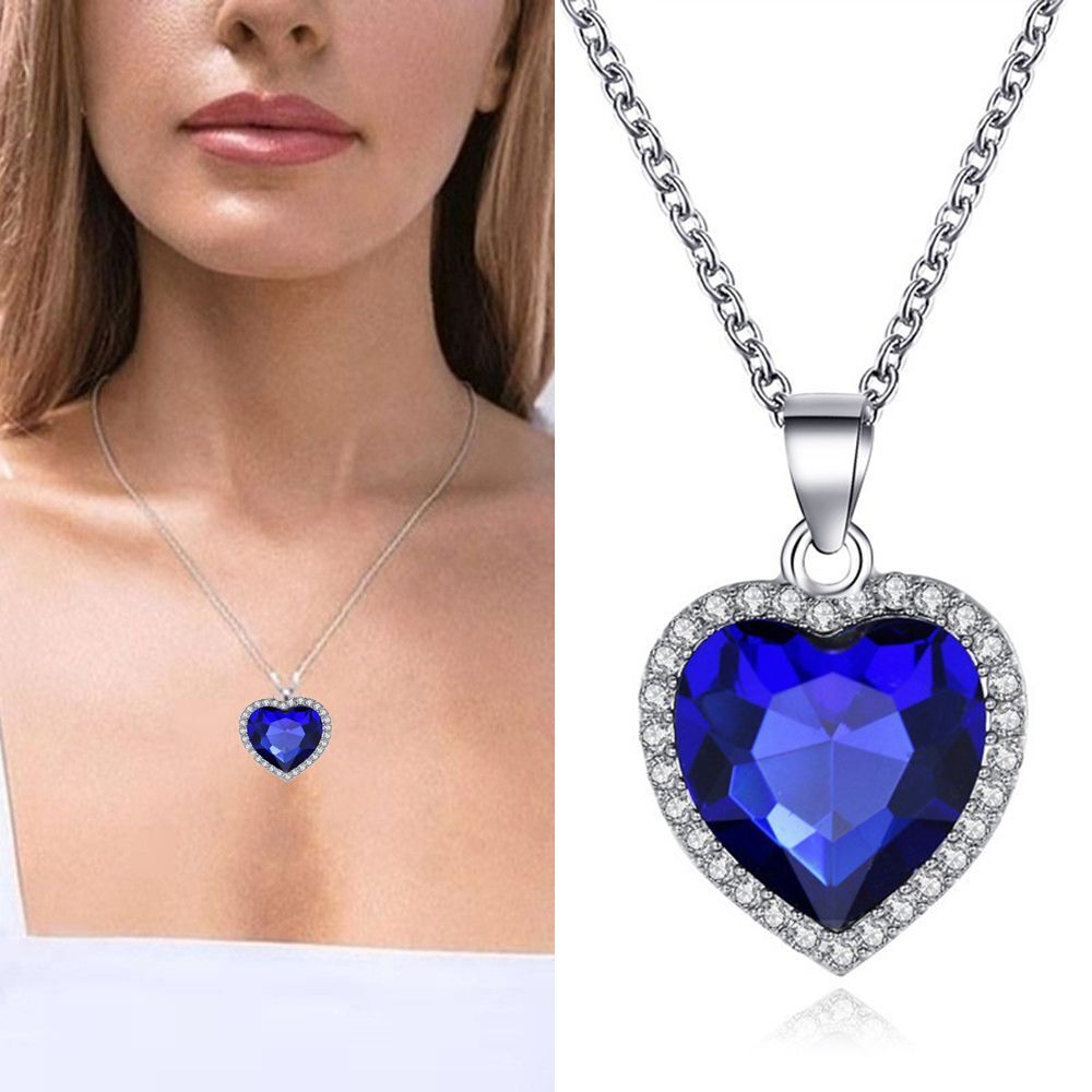 Blue Crystal Titanic Women's Necklace Heart Forever Pendant Heart of Ocean